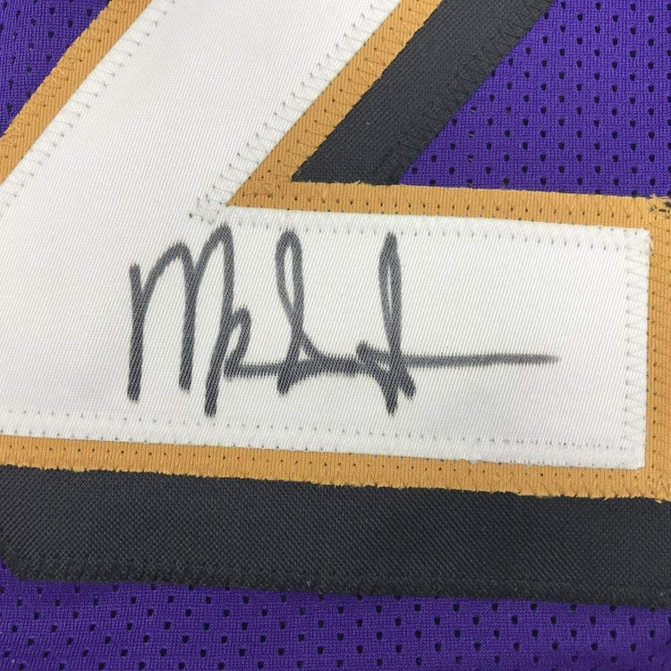 Framed Autographed/Signed Mark Ingram II 33x42 Baltimore Purple Football Jersey Beckett BAS COA