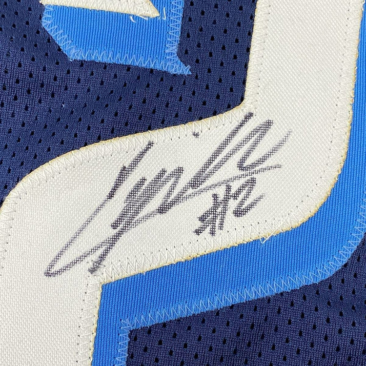 Framed Autographed/Signed Collin Gillespie 33x42 Villanova Blue College Basketball Jersey PSA/DNA COA