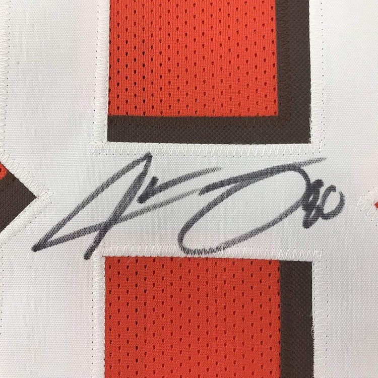 Framed Autographed/Signed Jarvis Landry 33x42 Cleveland Orange Football Jersey JSA COA