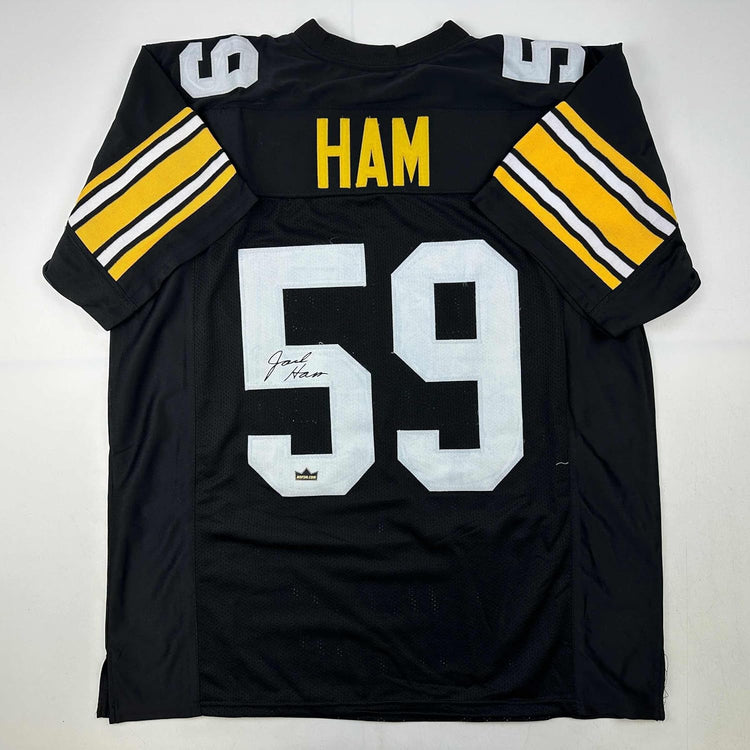 Facsimile Autographed Jack Ham Pittsburgh Black Reprint Laser Auto Football Jersey Size Men's XL