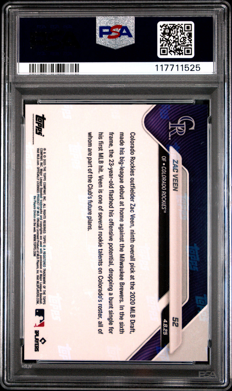 Graded 2025 Topps Now Zac Veen #52 Gold Foil /50 Rookie RC Baseball Card PSA 10 Gem Mint