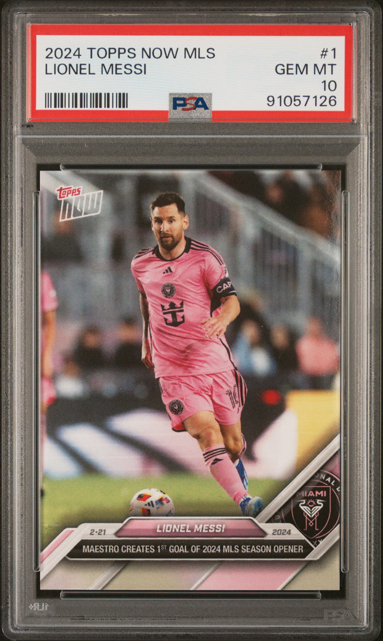 Graded 2024 Topps Now MLS Lionel Messi #1 Maestro Creates 1st Goal of 2024 MLS Season Opener Soccer Card PSA 10 Gem Mint