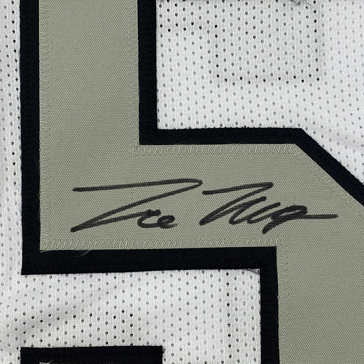 Framed Autographed/Signed Trevon Moehrig 35x39 Las Vegas Oakland White Color Rush Football Jersey JSA COA