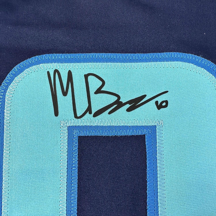 Framed Facsimile Autographed Matty Beniers 35x39 Seattle Blue Reprint Laser Auto Hockey Jersey