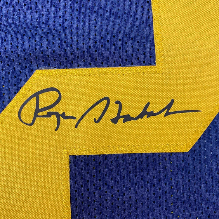 Framed Facsimile Autographed Roger Staubach 35x39 Navy Blue Reprint Laser Auto College Football Jersey