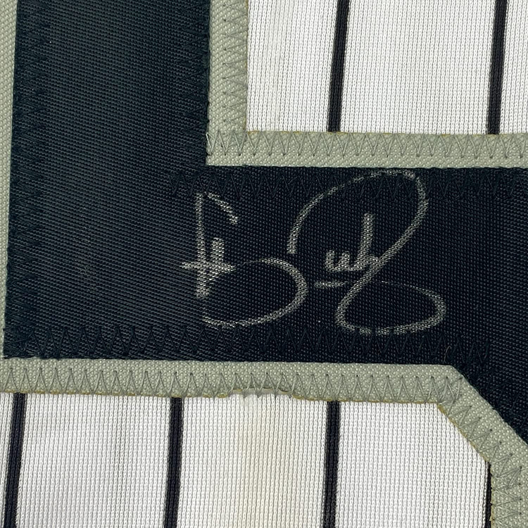 Framed Autographed/Signed Carson Fulmer 35x39 Chicago Pinstripe Baseball Jersey JSA COA