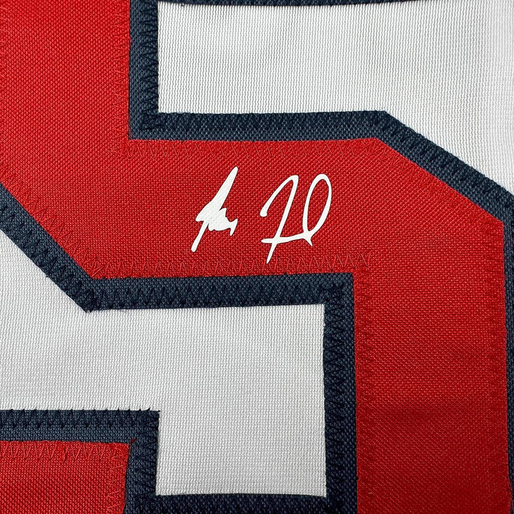 Framed Facsimile Autographed Max Fried 35x39 Atlanta White Reprint Laser Auto Baseball Jersey