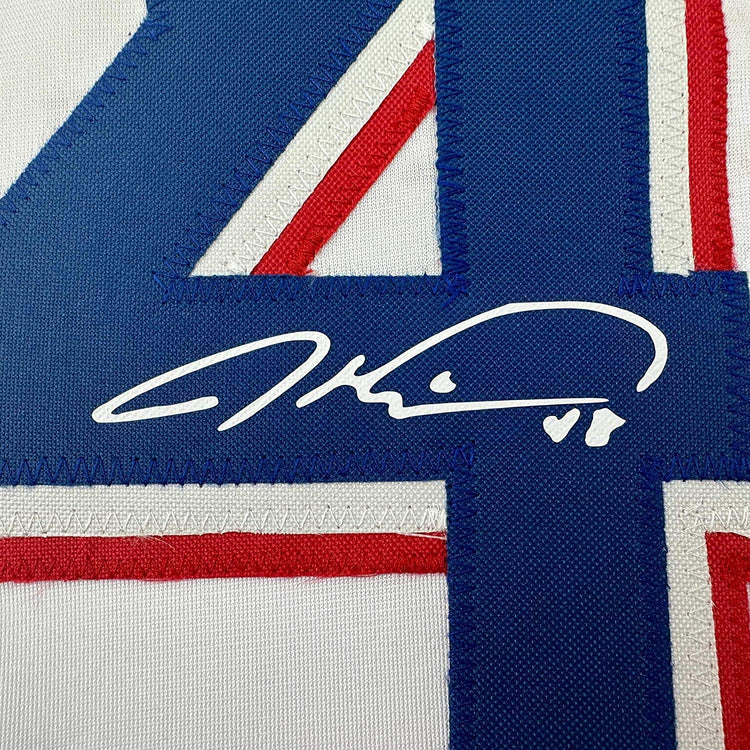 Framed Facsimile Autographed Jacob DeGrom 35x39 Texas White Reprint Laser Auto Baseball Jersey