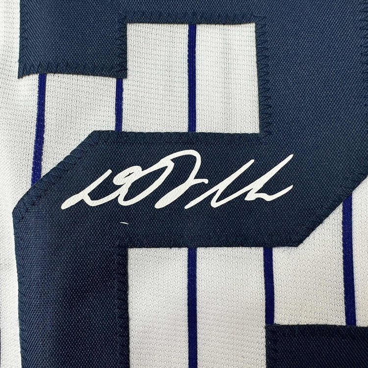 Framed Facsimile Autographed D.J. DJ LeMahieu 35x39 New York Pinstripe Reprint Laser Auto Baseball Jersey