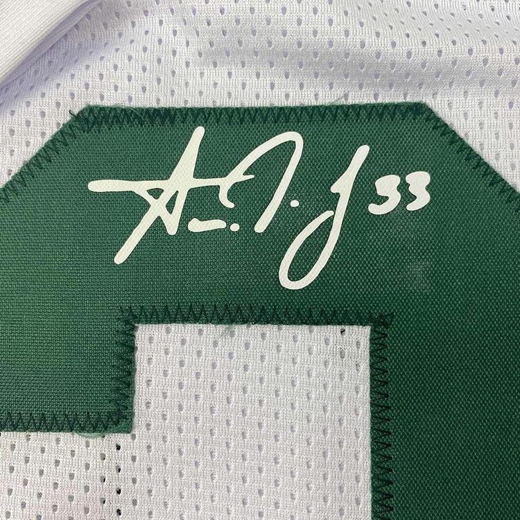Framed Facsimile Autographed Aaron Jones 35x39 Green Bay White Reprint Laser Auto Football Jersey