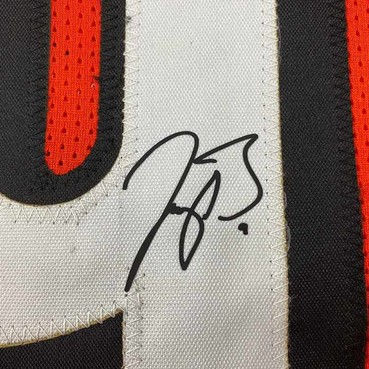 Framed Facsimile Autographed Joe Burrow 35x39 Cincinnati Orange Rookie Reprint Laser Auto Football Jersey Size Men's XL