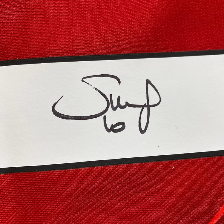 Framed Autographed/Signed Sadio Mane 35x39 Liverpool Red Soccer Jersey Beckett BAS COA