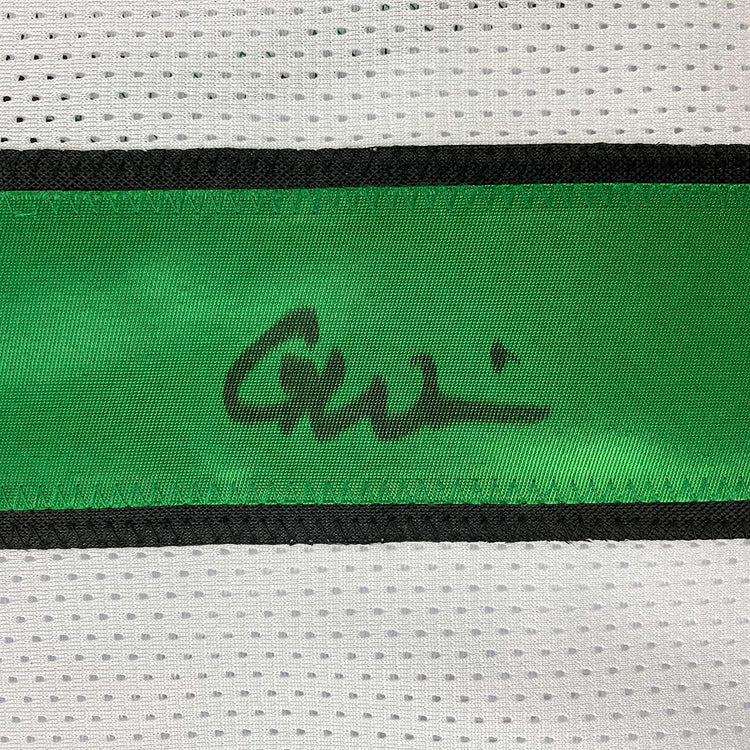 Framed Autographed/Signed Garrett Wilson 35x39 New York White Football Jersey JSA COA