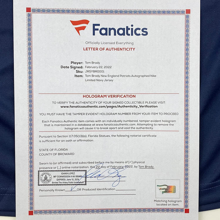 Framed Autographed/Signed Tom Brady 35x39 New England Patriots Blue Authentic Nike Limited Football Jersey Fanatics COA/LOA