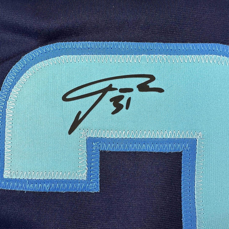 Framed Facsimile Autographed Philipp Grubauer 35x39 Seattle Blue Reprint Laser Auto Hockey Jersey