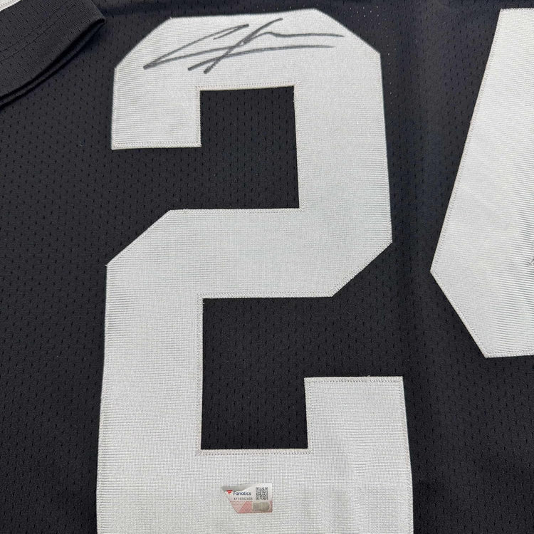Framed Autographed/Signed Charles Woodson 35x39 Oakland Raiders Black Mitchell & Ness Football Jersey Fanatics COA
