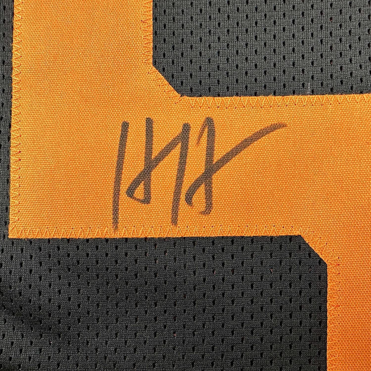 Framed Autographed/Signed Hendon Hooker 35x39 Tennessee Black College Football Jersey JSA COA