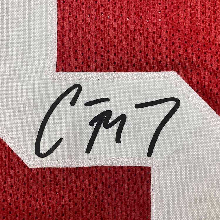Framed Facsimile Autographed Christian McCaffrey 35x39 Stanford Red Reprint Laser Auto College Football Jersey