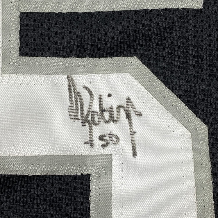 Framed Autographed/Signed David Robinson 35x39 San Antonio Black Basketball Jersey JSA COA