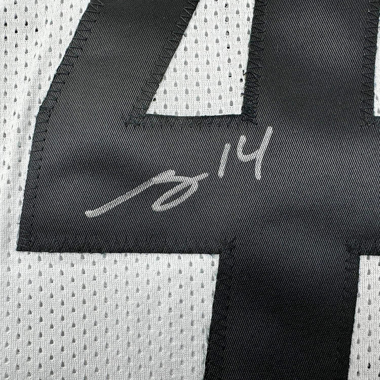 Framed Autographed/Signed George Pickens 35x39 Pittsburgh White Football Jersey JSA COA