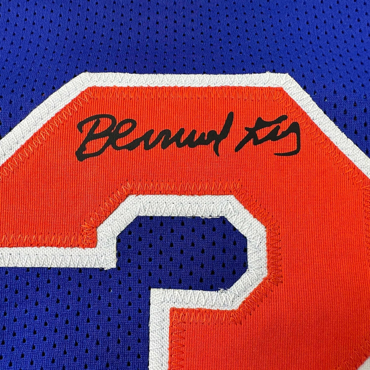 Framed Facsimile Autographed Bernard King 35x39 New York Blue Reprint Laser Auto Basketball Jersey