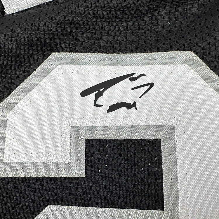 Framed Facsimile Autographed Tim Duncan 35x39 San Antonio Black Reprint Laser Auto Basketball Jersey