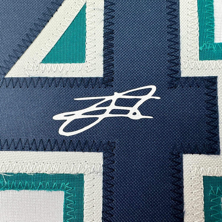 Framed Facsimile Autographed Julio Rodriguez 35x39 Seattle White Reprint Laser Auto Baseball Jersey