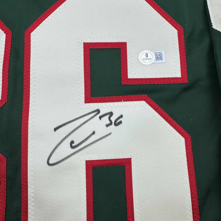 Framed Autographed/Signed Mats Zuccarello 35x39 Minnesota Green Hockey Jersey Beckett BAS COA