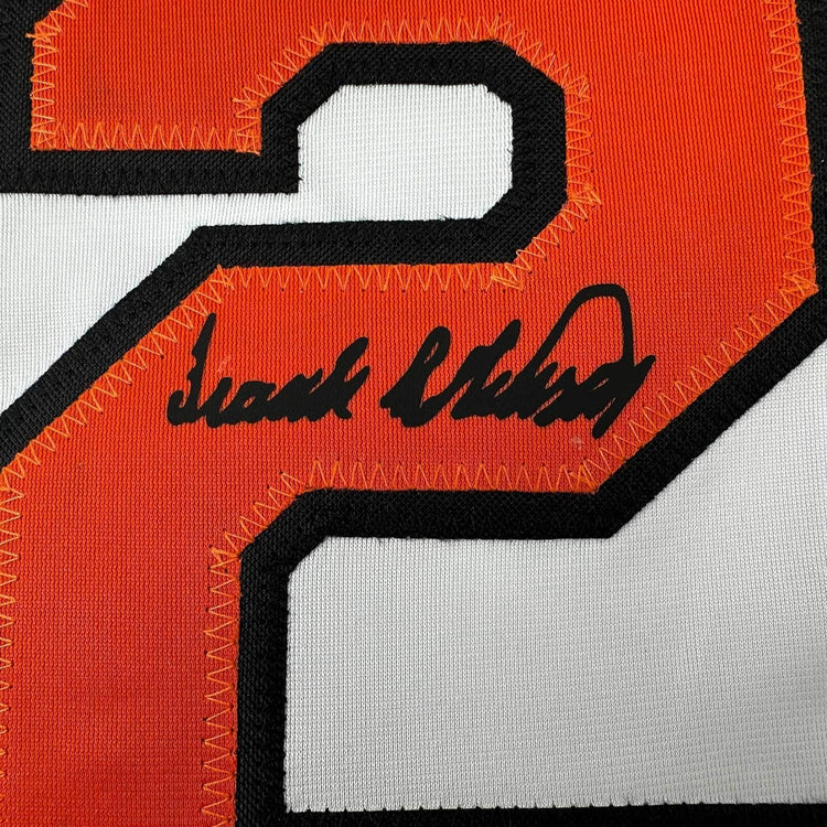 Framed Facsimile Autographed Frank Robinson 35x39 Baltimore White Reprint Laser Auto Baseball Jersey