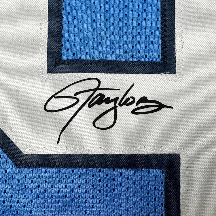 Framed Facsimile Autographed Lawrence Taylor 35x39 UNC North Carolina Blue Reprint Laser Auto College Football Jersey