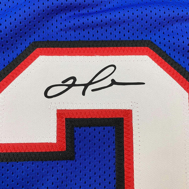 Framed Facsimile Autographed Damar Hamlin 35x39 Buffalo Blue Reprint Laser Auto Football Jersey