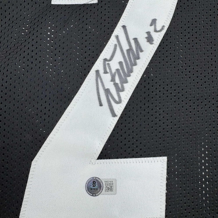 Framed Autographed/Signed Justin Fields 35x39 Pittsburgh Black Football Jersey Beckett BAS COA