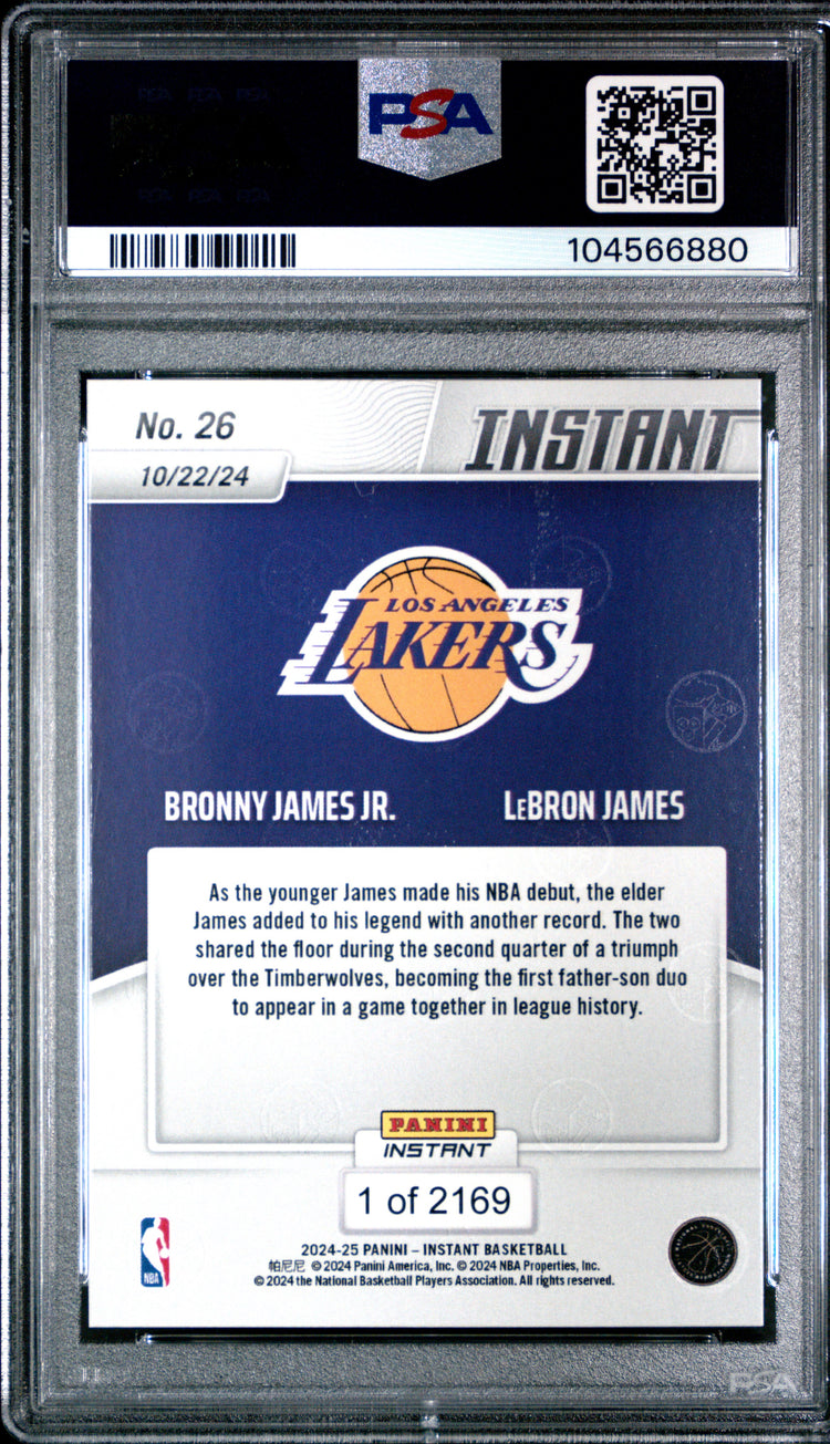 Graded 2024 Panini Instant NBA Bronny James/LeBron James #26 Basketball Card PSA 9 Mint