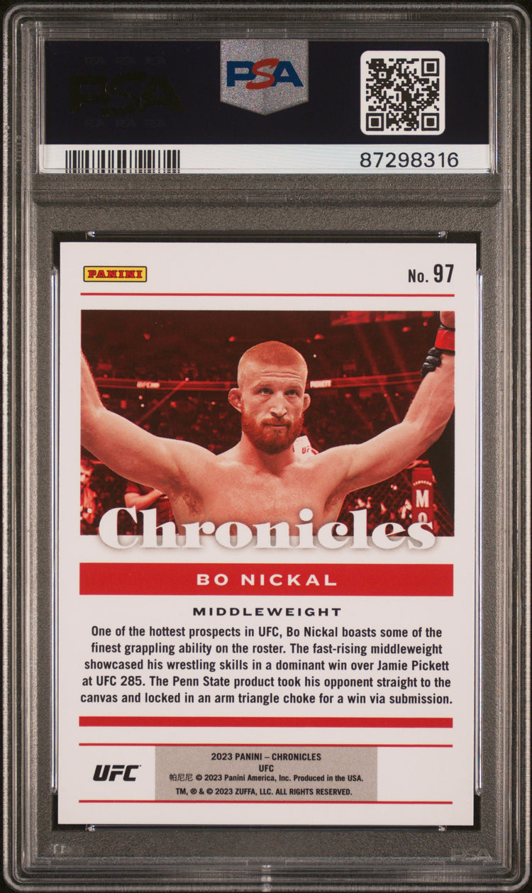 Graded 2023 Panini Chronicles UFC Bo Nickal #97 Rookie RC UFC MMA Card PSA 10 Gem Mint