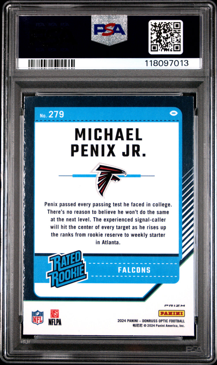 Graded 2024 Panini Donruss Optic Michael Penix Jr #279 Purple Shock Rookie RC Football Card PSA 10 Gem Mint