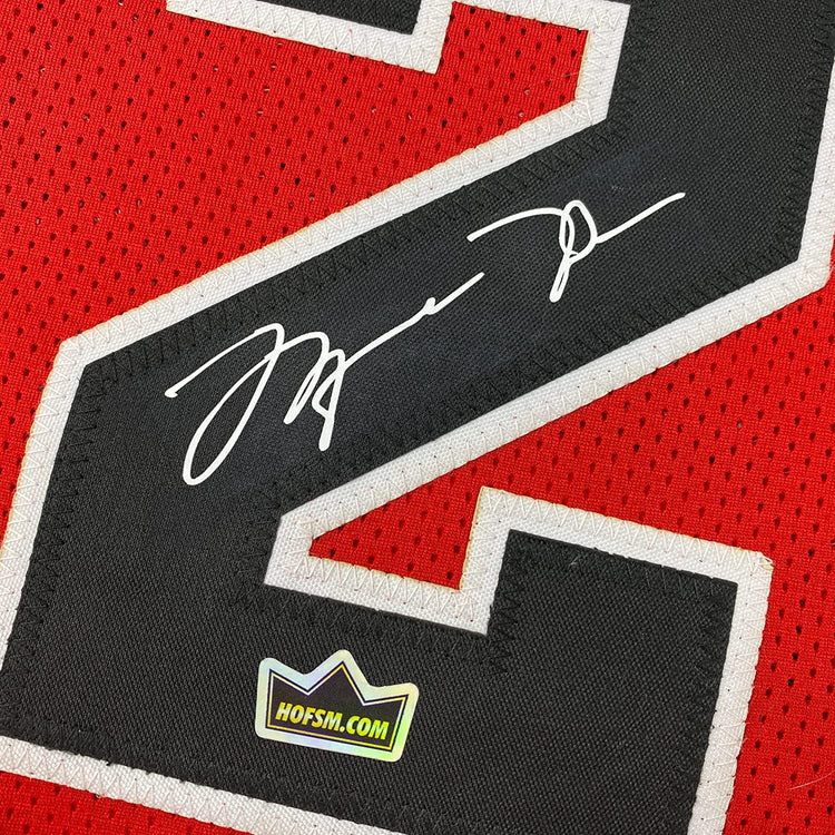 Framed Facsimile Autographed Michael Jordan 35x39 Chicago Red Reprint Laser Auto Basketball Jersey