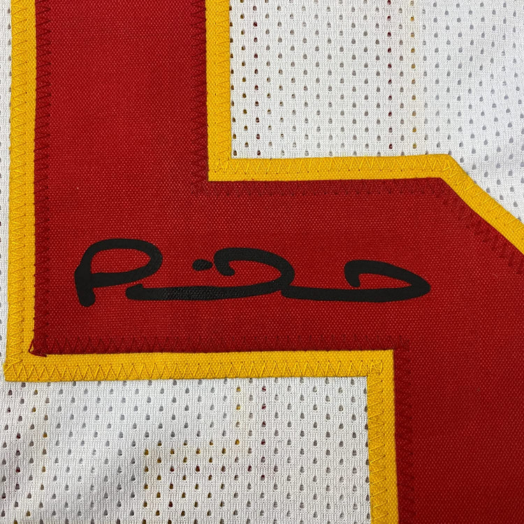 Framed Facsimile Autographed Patrick Mahomes 35x39 Kansas City White Reprint Laser Auto Football Jersey Size Men's XL