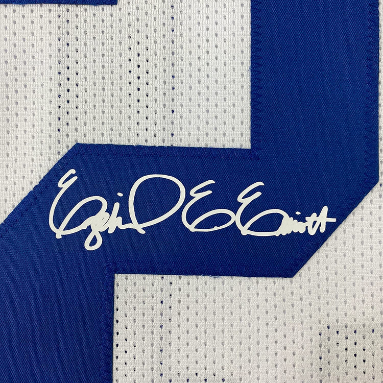 Framed Facsimile Autographed Ezekiel Elliott 35x39 Dallas White Reprint Laser Auto Football Jersey Size Men's XL