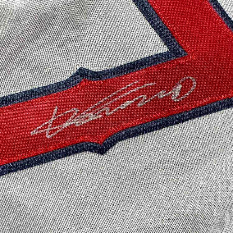 Framed Autographed/Signed Vladimir Vlad 35x39 Guerrero Los Angeles LA Anaheim Grey Baseball Jersey Beckett BAS COA