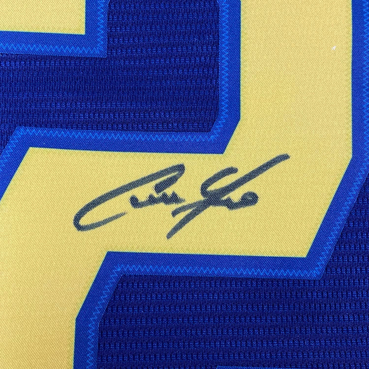 Framed Autographed/Signed Christian Yelich 35x39 Milwaukee Brewers Blue Alternate Baseball Jersey JSA COA