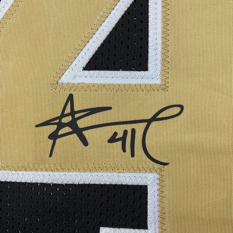 Framed Facsimile Autographed Alvin Kamara 35x39 New Orleans Black Reprint Laser Auto Football Jersey Size Men's XL
