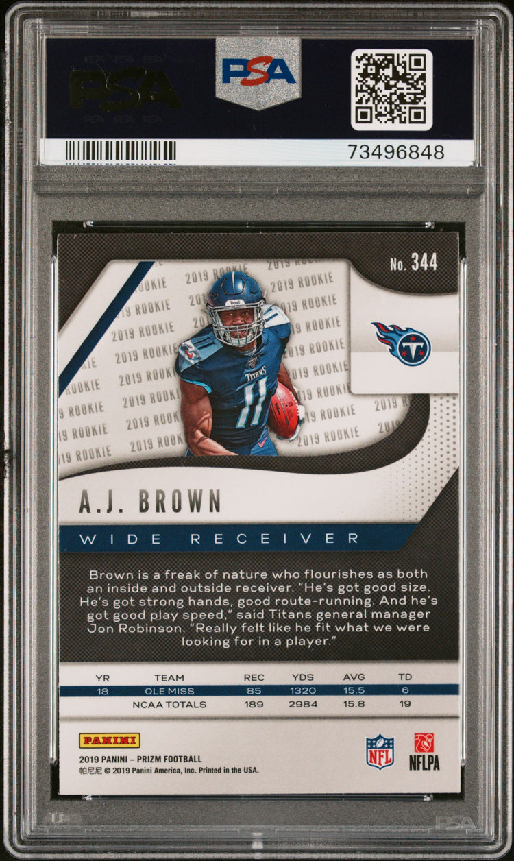 Graded 2019 Panini Prizm AJ Brown #344 Rookie RC Football Card PSA 9 Mint