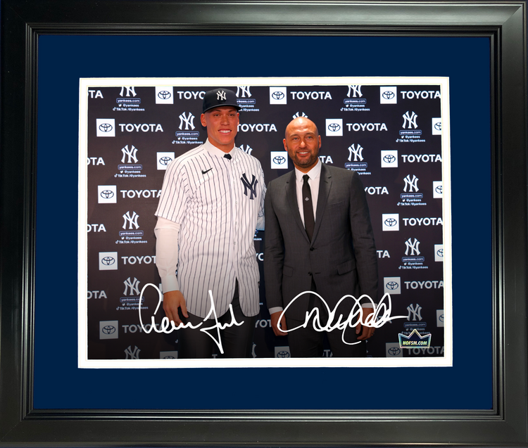 Framed Aaron Judge & Derek Jeter New York Yankees Dual Facsimile Laser Engraved Signature Auto 11"x14"Baseball Photo HOFSM Holo