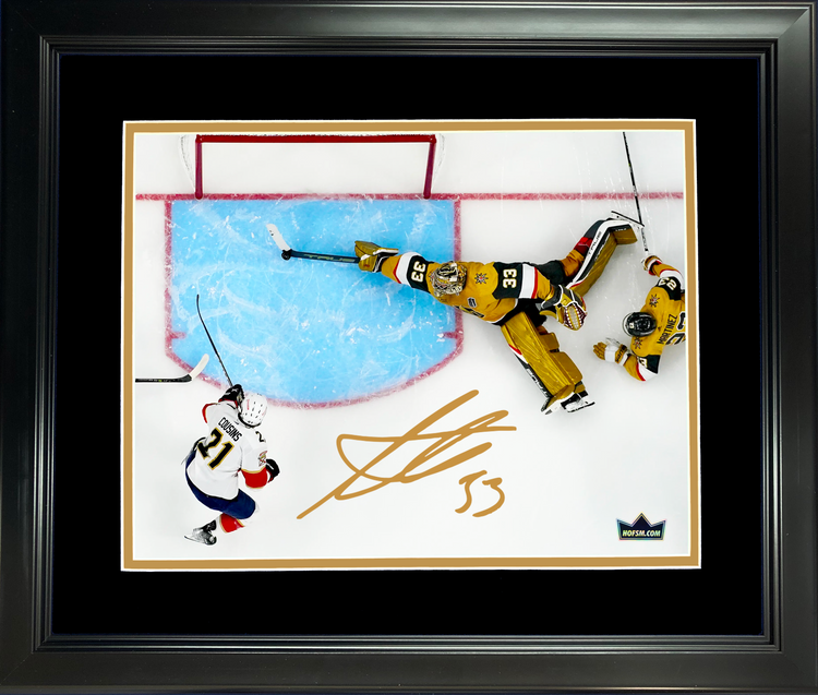 Framed Adin Hill The Save 2023 Stanley Cup Vegas Golden Knights Facsimile Laser Engraved Signature Auto 11"x14"Hockey Photo HOFSM Holo