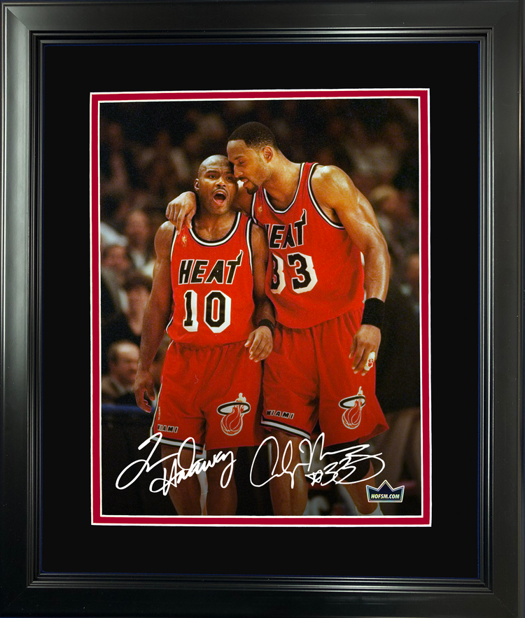 Framed Alonzo Mourning & Tim Hardaway Dual Facsimile Laser Engraved Signature Auto 11"x14"Basketball Photo HOFSM Holo