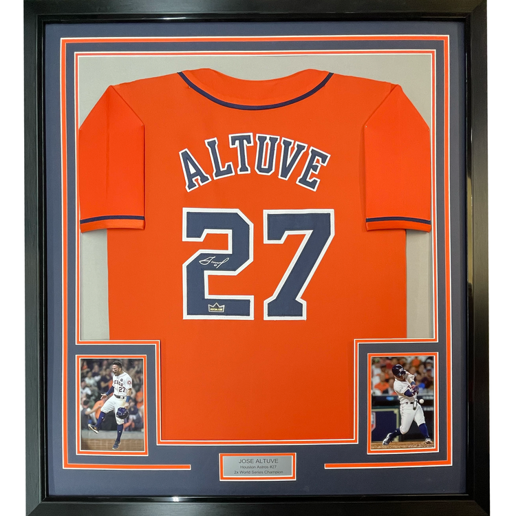 Framed Facsimile Autographed Jose Altuve 35x39 Houston Orange Reprint Laser Auto Baseball Jersey