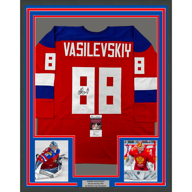 Framed Autographed/Signed Andrei Vasilevskiy 35x39 Team Russia Red Olympics Hockey Jersey JSA COA