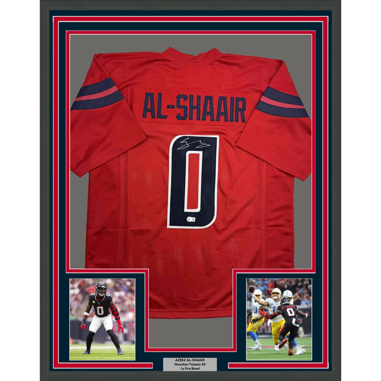Framed Autographed/Signed Azeez Al Shaair 35x39 Houston Red Football Jersey Beckett BAS COA