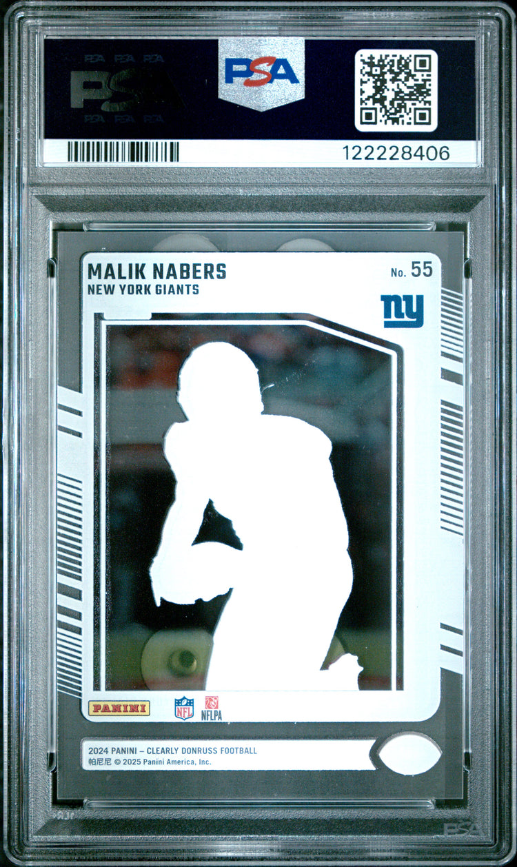 Graded 2024 Panini Clearly Donruss Malik Nabers #55 Rookie RC Football Card PSA 9 Mint