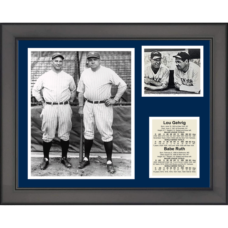 Framed Babe Ruth & Lou Gehrig New York Yankees Hall of Fame 11"x14" Baseball Three Photo Collage